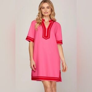 She + Sky Pink 100% Linen Full Sail Dress NWT Size Small